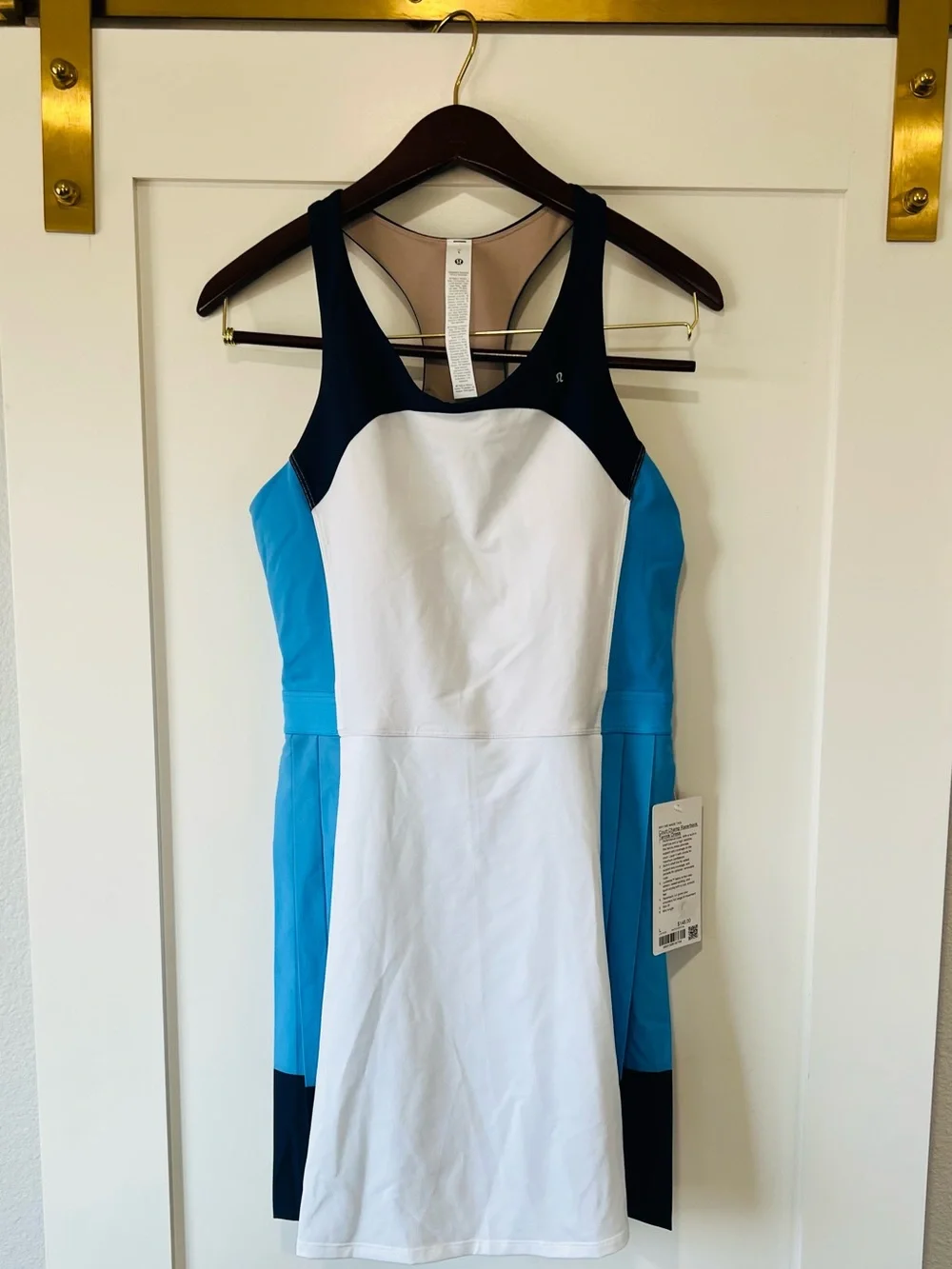Lululemon- Court Champ Colorblock Athletic Tennis Dress White & Light Blue Large